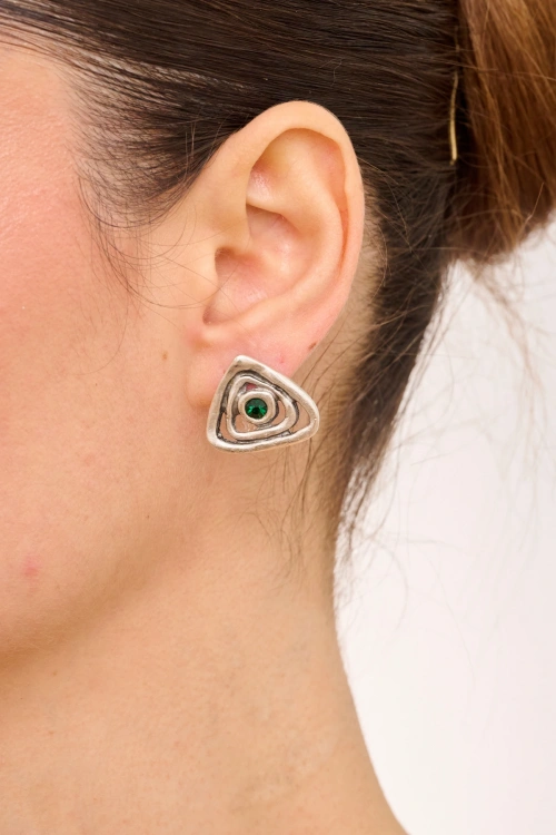 Kiraz Emerald Crystal Stoned Silver Plated Earring