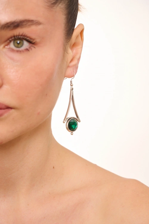 Kiraz Emerald Crystal Stoned Silver Plated Earring