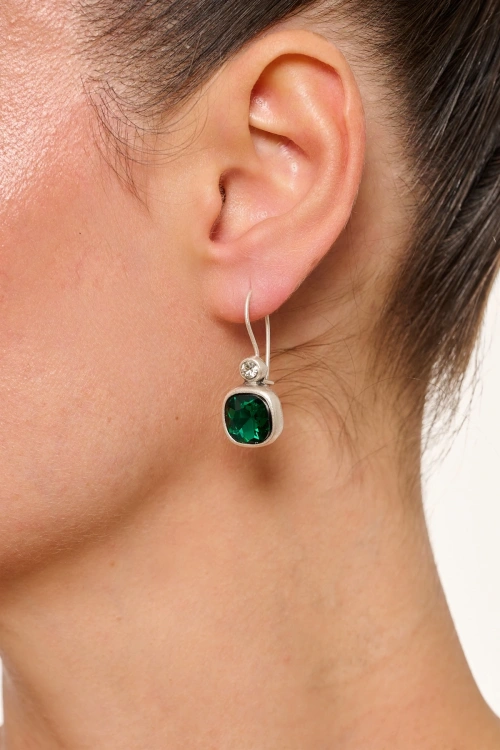 Kiraz Emerald Crystal Stoned Silver Plated Earring