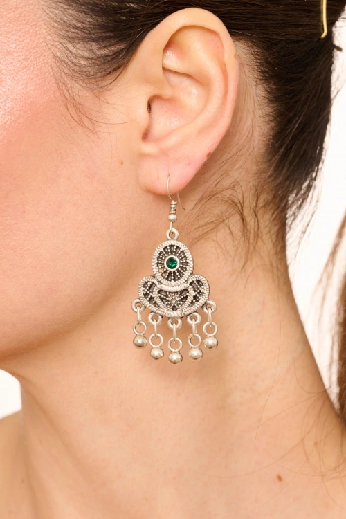 Kiraz Emerald Crystal Stoned Silver Plated Earring