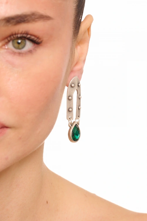 Kiraz Emerald Crystal Stoned Silver Plated Earring