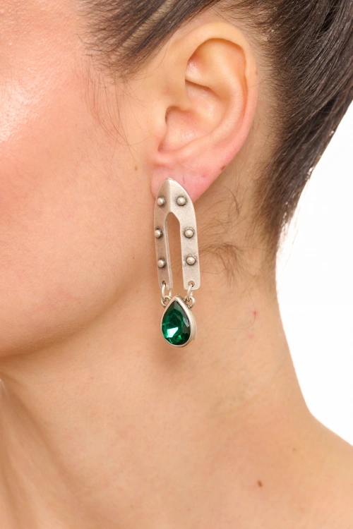 Kiraz Emerald Crystal Stoned Silver Plated Earring