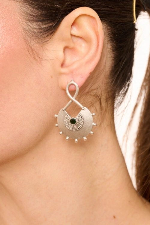 Kiraz Emerald Crystal Stoned Silver Plated Earring