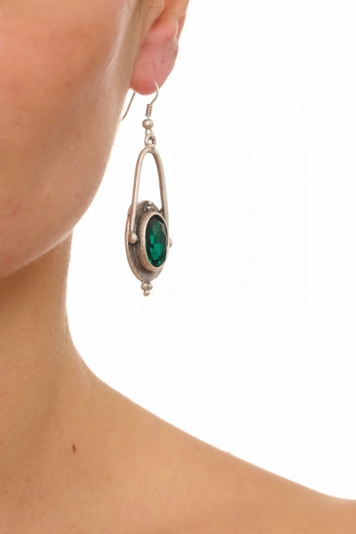 Kiraz Emerald Crystal Stoned Silver Plated Earring