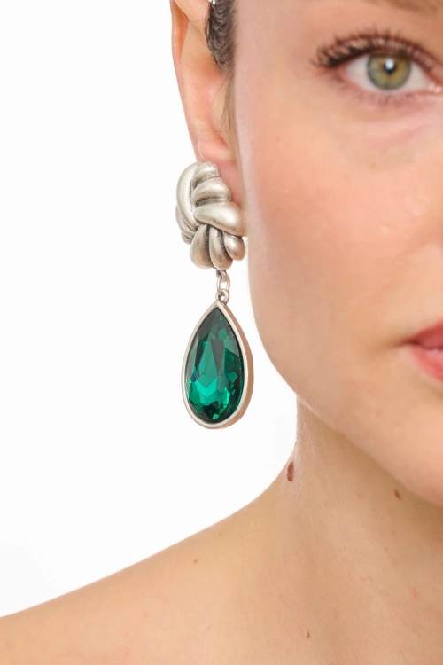 Kiraz Emerald Crystal Stoned Silver Plated Earring
