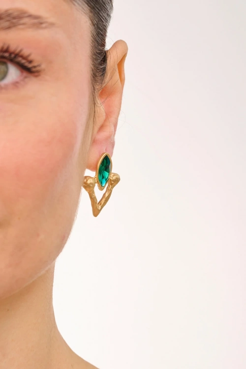 Kiraz Emerald Crystal Stoned Gold Plated Earring