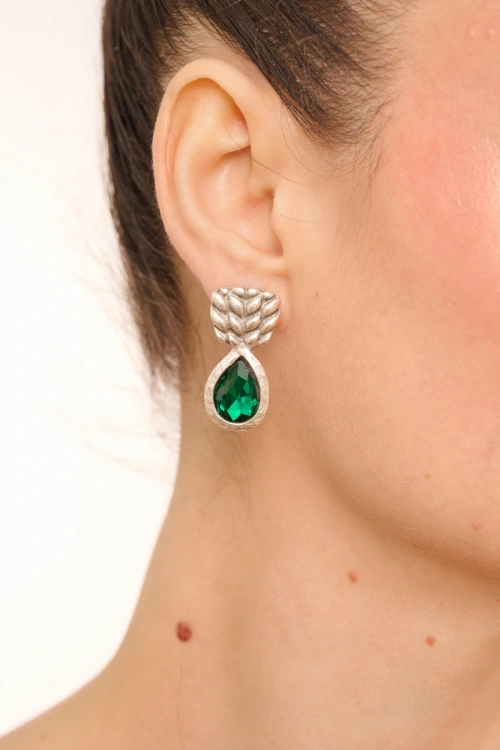 Kiraz Emerald Crystal Stoned Silver Plated Earring