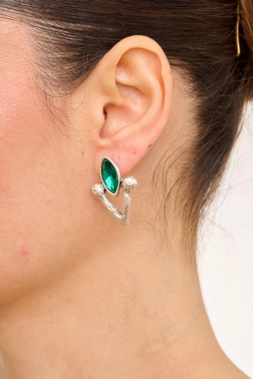 Kiraz Emerald Crystal Stoned Silver Plated Earring