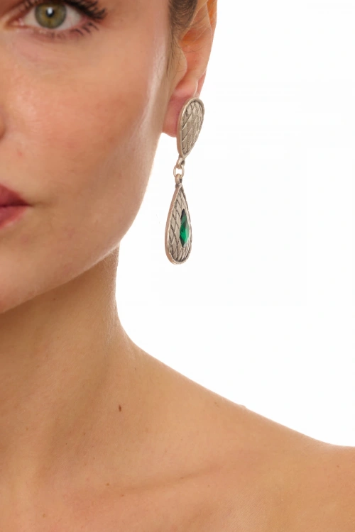 Kiraz Emerald Crystal Stoned Silver Plated Earring
