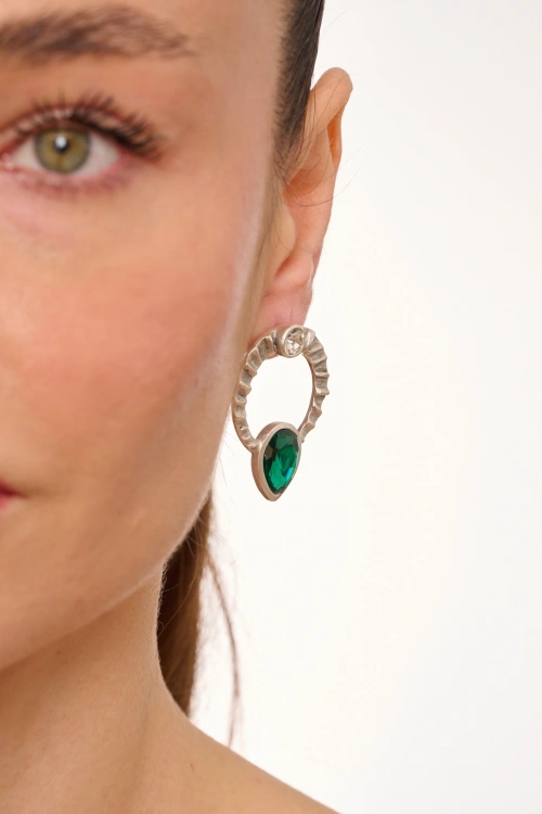 Kiraz Emerald Crystal Stoned Silver Plated Earring