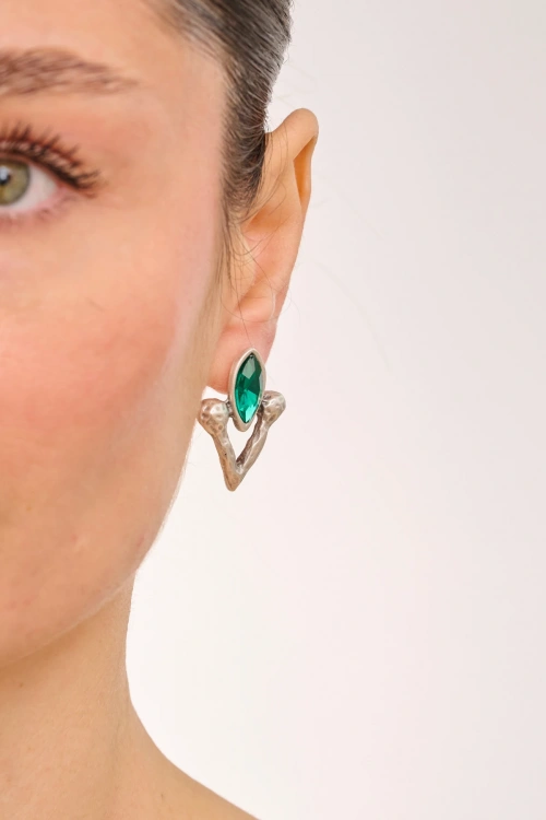 Kiraz Emerald Crystal Stoned Silver Plated Earring