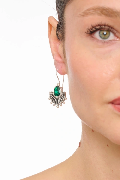 Kiraz Emerald Crystal Stoned Silver Plated Earring