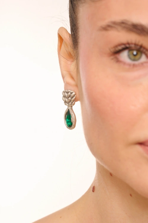 Kiraz Emerald Crystal Stoned Silver Plated Earring