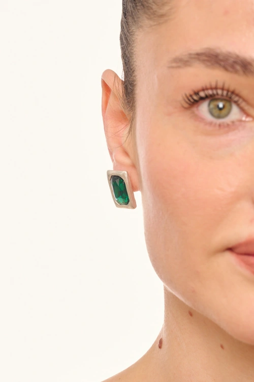 Kiraz Emerald Crystal Stoned Silver Plated Earring