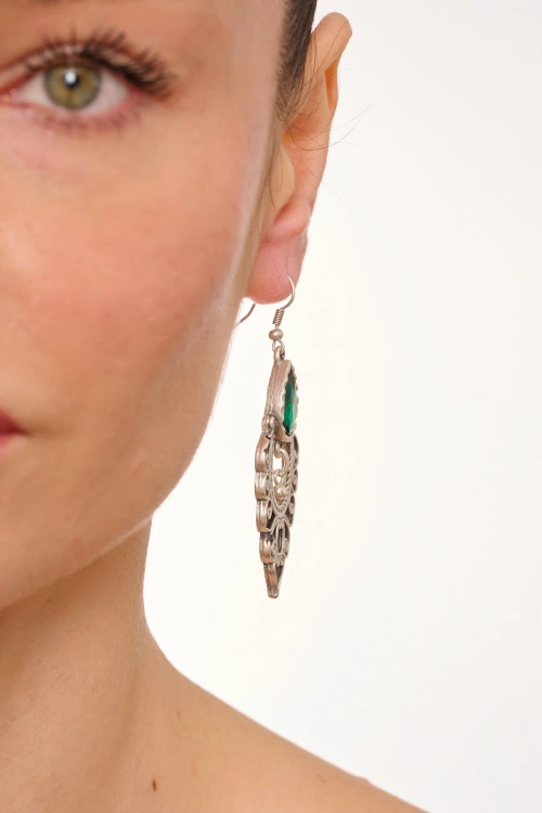 Kiraz Emerald Crystal Stoned Silver Plated Earring