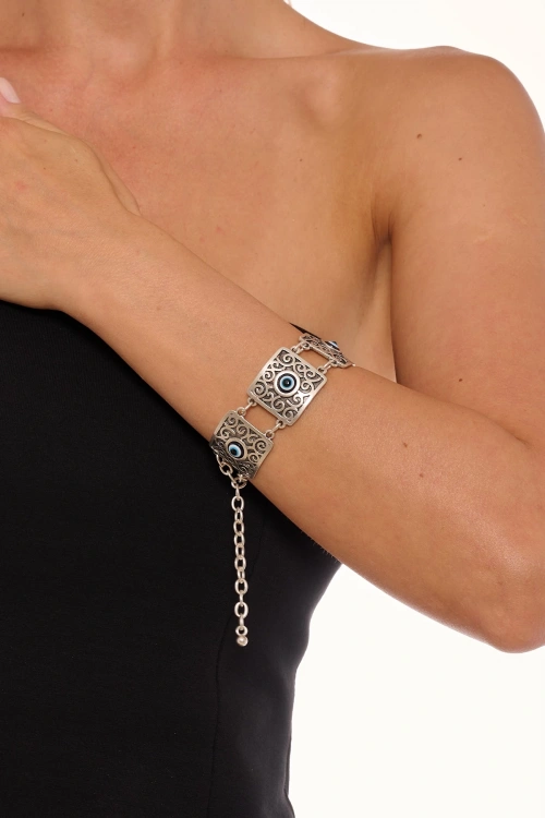 Kiraz Evil Eye Stoned Silver Plated Bracelet