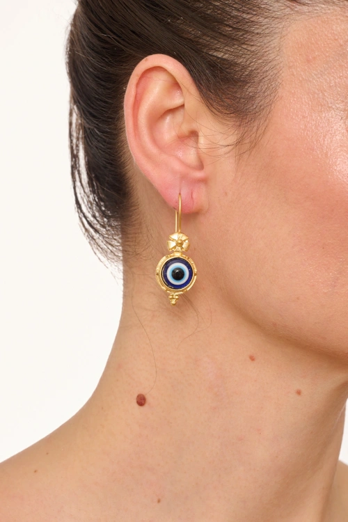 Kiraz Evil Eye Stoned Gold Plated Earring