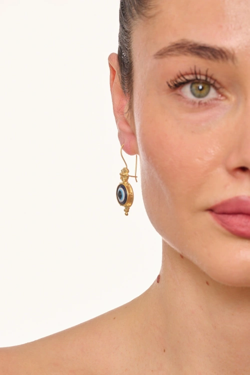 Kiraz Evil Eye Stoned Gold Plated Earring