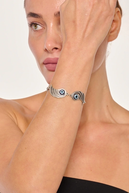 Kiraz Evil Eye Stoned Silver Plated Bracelet
