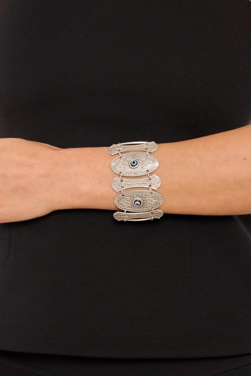 Kiraz Evil Eye Stoned Silver Plated Bracelet