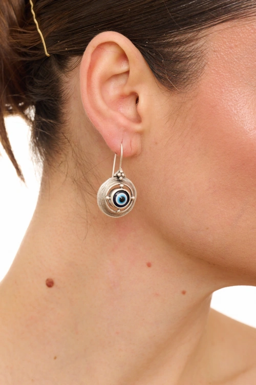 Kiraz Evil Eye Stoned Silver Plated Earring