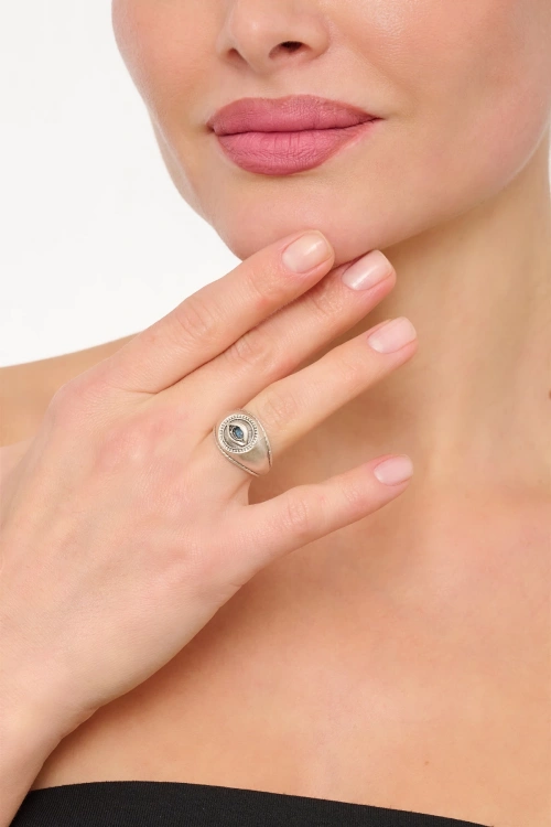 Kiraz Evil Eye Stoned Silver Plated Eye Ring