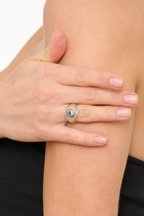 Kiraz Evil Eye Stoned Silver Plated Eye Ring