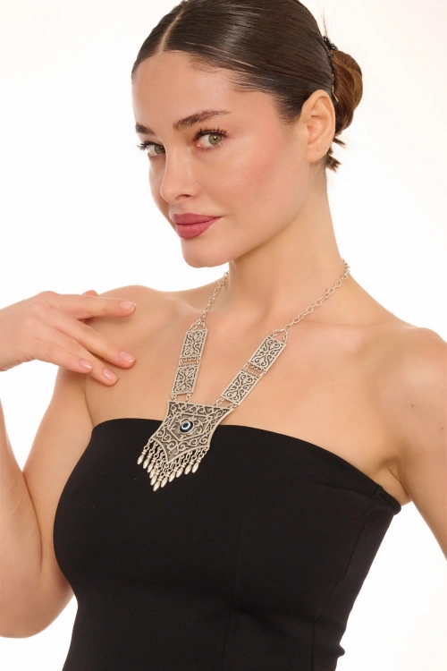 Kiraz Evil Eye Stoned Silver Plated Necklace