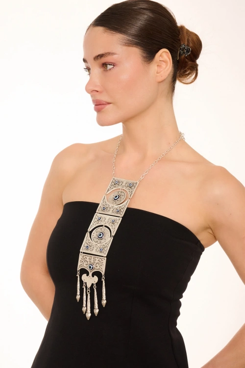 Kiraz Evil Eye Stoned Silver Plated Necklace