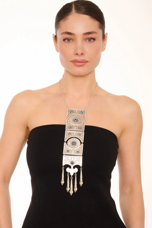 Kiraz Evil Eye Stoned Silver Plated Necklace