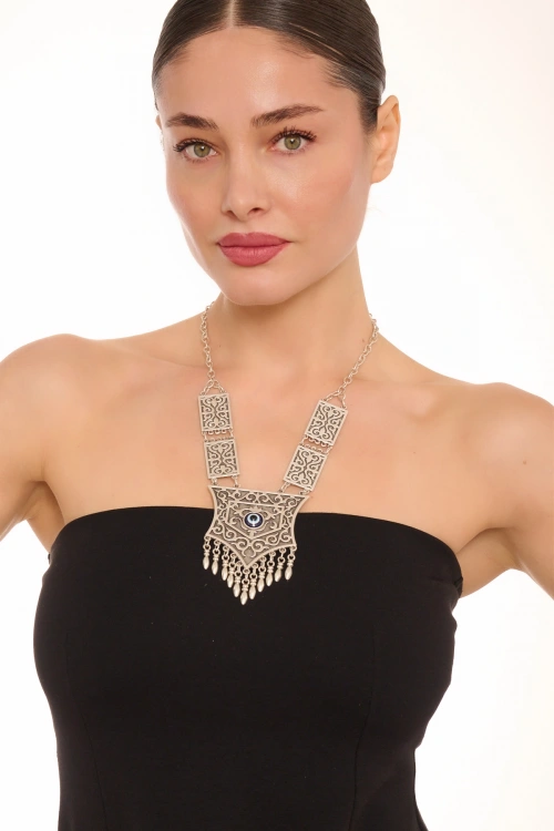 Kiraz Evil Eye Stoned Silver Plated Necklace