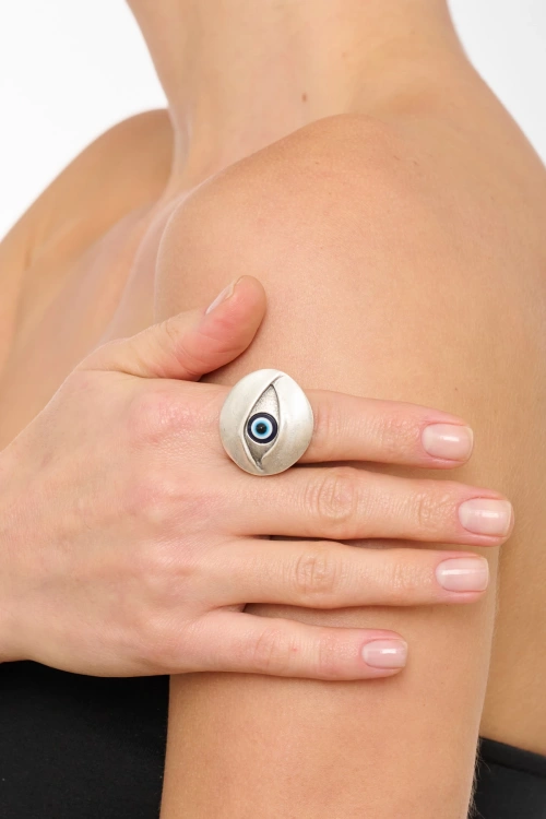 Kiraz Evil Eye Stoned Silver Plated Eye Ring