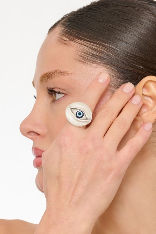 Kiraz Evil Eye Stoned Silver Plated Eye Ring