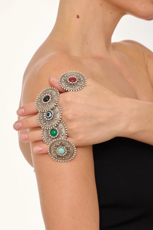 Kiraz Evil Eye Stoned Silver Plated Ring