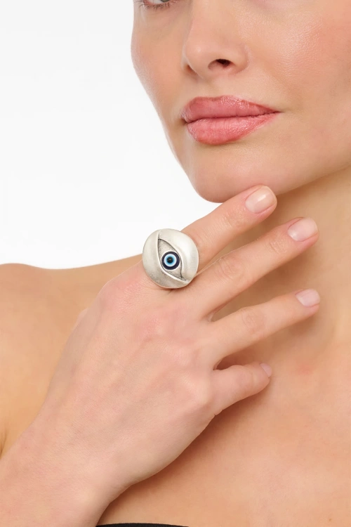 Kiraz Evil Eye Stoned Silver Plated Eye Ring