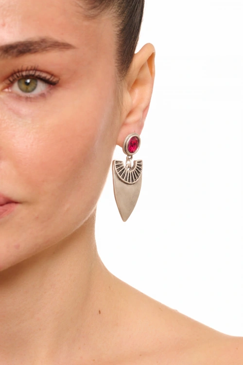 Kiraz Fuchsia Crystal Stoned Silver Plated Earring