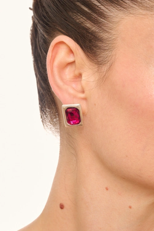 Kiraz Fuchsia Crystal Stoned Silver Plated Earring