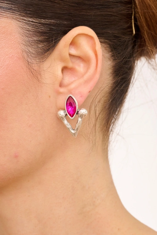 Kiraz Fuchsia Crystal Stoned Silver Plated Earring