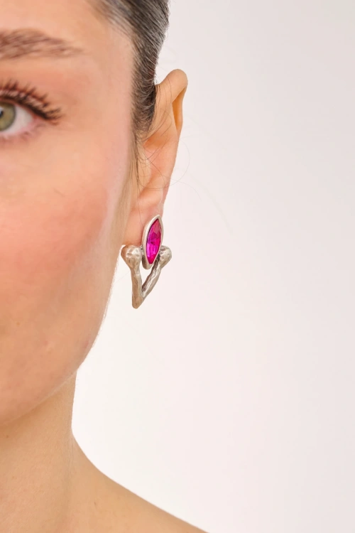 Kiraz Fuchsia Crystal Stoned Silver Plated Earring