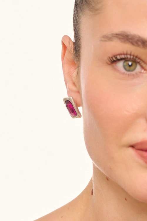 Kiraz Fuchsia Crystal Stoned Silver Plated Earring