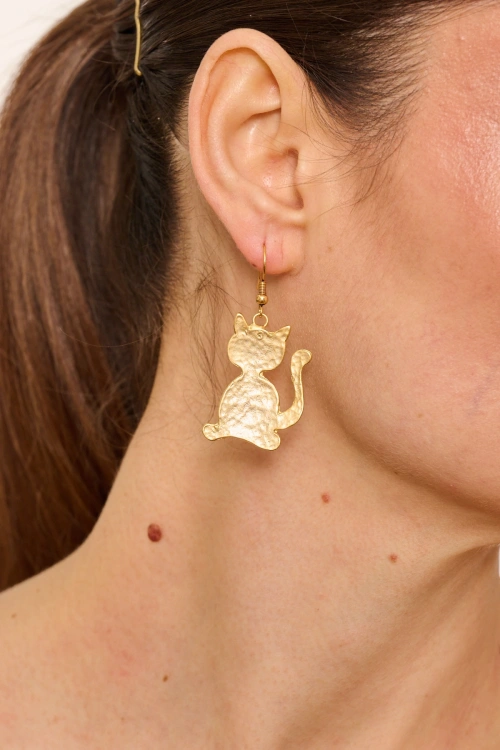 Kiraz Gold Plated Cat Earring