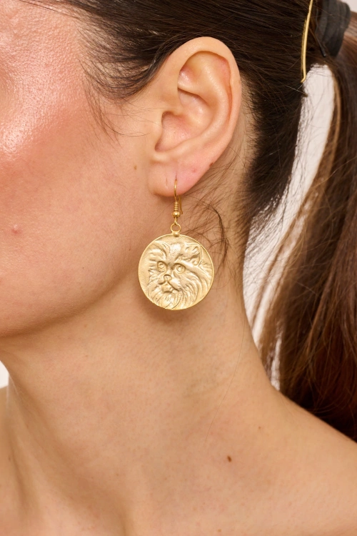 Kiraz Gold Plated Cat Earring