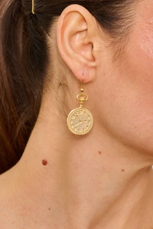 Kiraz Gold Plated Clock Earring