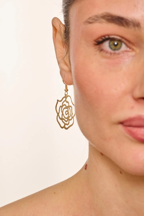 Kiraz Gold Plated Rose Earring