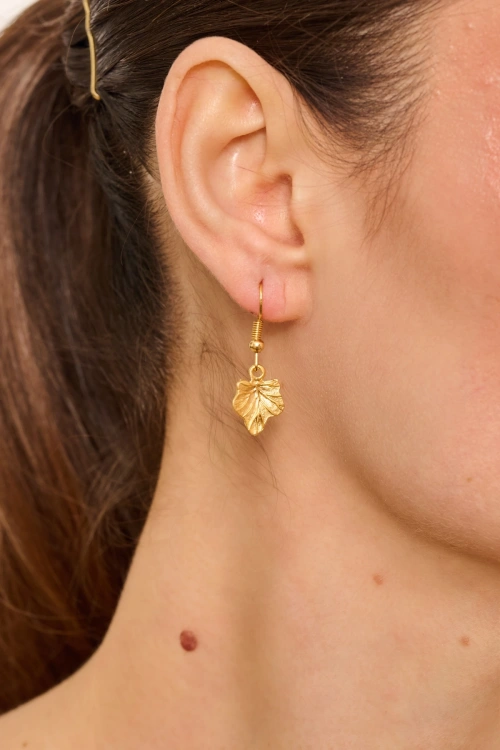 Kiraz Gold Plated Leaf Earring