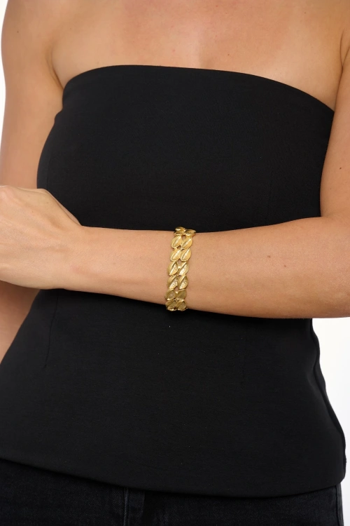 Kiraz Leaf Gold Plated Elastic Bracelet