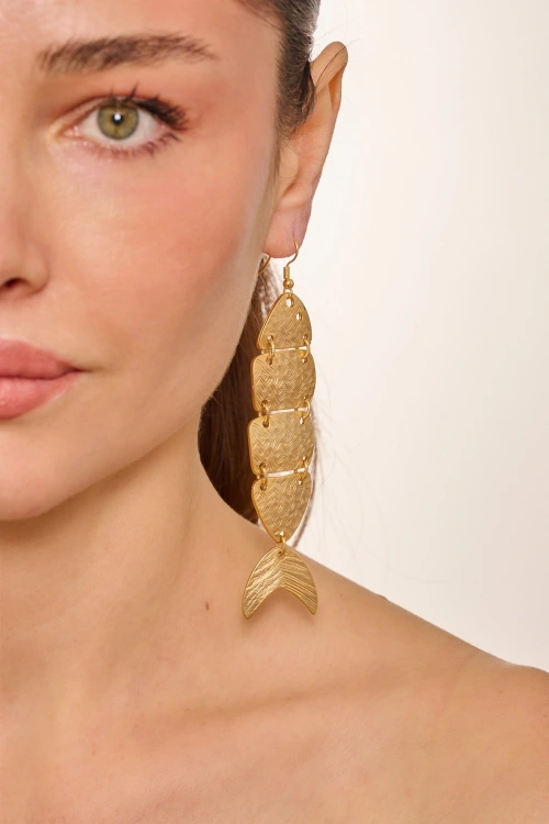 Kiraz Gold Plated Fish Earring