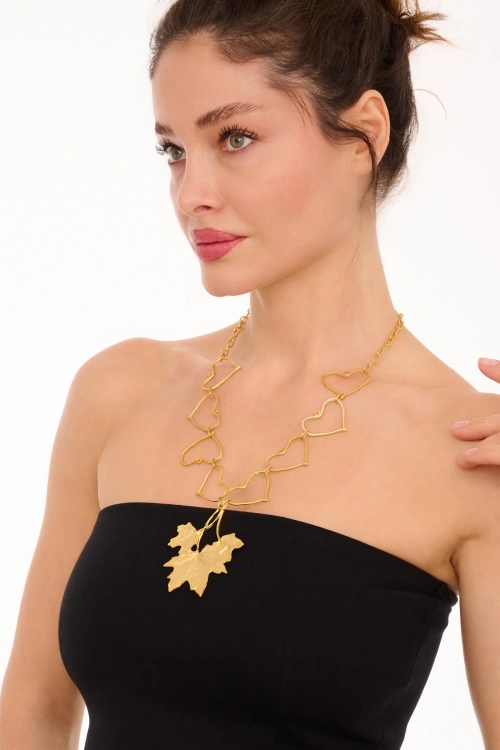 Kiraz Gold Plated Heart And Leaf Necklace