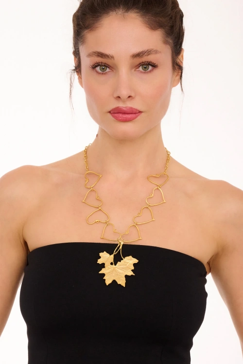 Kiraz Gold Plated Heart And Leaf Necklace