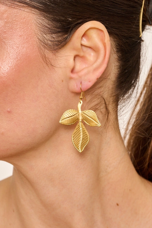 Kiraz Gold Plated Leaf Earring